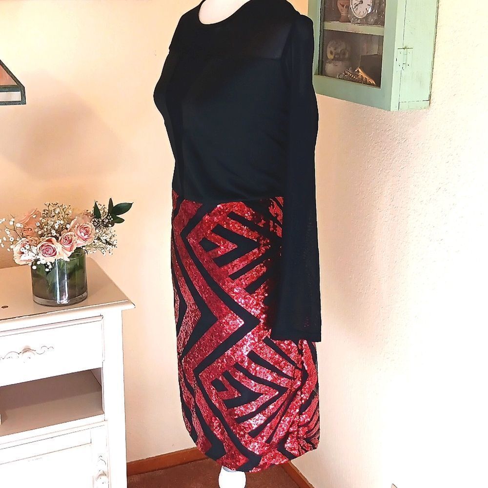 Red Dot Boutique Mesh Sequins Black and Red Sequin Dress. Cocktail. Whimsigoth. - Picture 7 of 14